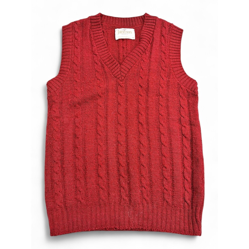 Jantzen Men's Cable-Knit V-Neck Sweater Vest M Red